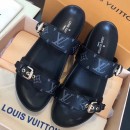 Louis Vuitton Bom Black Monogram Canvas Flat Sandals 1A4WJK  2019 (CSBL-9070442 )