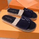 Louis Vuitton Seashore Oversize LV Flat Espadrilles Slide Sandals Dark Blue 2019 (HQG-9051602 )