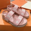 Louis Vuitton Bom Dia LV Monogram Embroidered Flat Espadrilles Sandals Pink 2019 (HQG-9051605 )
