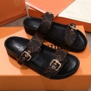 Louis Vuitton Bom Dia Monogram Leather Flat Sandals 1A4WJK Black 2019 (HQG-9051611 )
