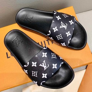 Louis Vuitton Monogram Canvas Flat Slide Sandals Black 2019(For Women and Men) (DLY-9062519 )