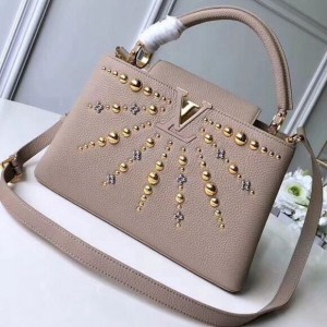 Louis Vuitton Taurillon Leather Sunburst Studded Capucines PM Bag Galet M52396 2019 (XLJ-8120805 )