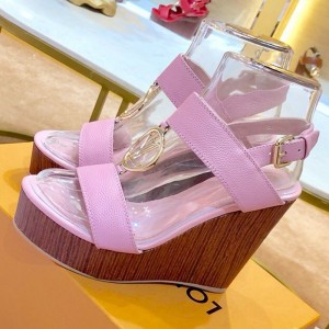 Louis Vuitton Calfskin LV Circle Wedge Heel Sandals Pink 2019 (1054-9062833 )