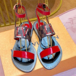 Louis Vuitton Passenger Oversized LV Flat Sandals in Damier Canvas and Red Patent Leather 2019 (1054-9062848 )