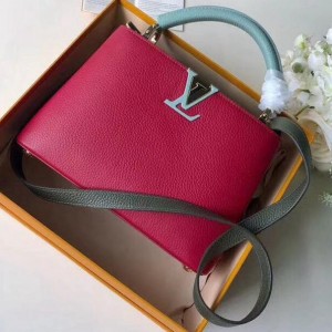Louis Vuitton Taurillon Calfskin Multicolor Capucines PM Bag Fuchsia/Grey/Blue 2019 (F-9010236 )