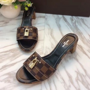 Louis Vuitton Lock It 4cm Heel Mule Sandal Damier Ebene Canvas  2017 (LG-7020626 )