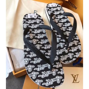 Louis Vuitton Men's Molitor Thong Sandals on Monogram Insock 1A45V3 Black/White 2019 (EM-9030925 )