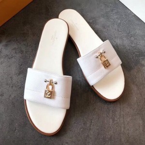 Louis Vuitton Lock It Flat Slide Sandals 1A4FG7 White Leather 2019 (EM-9041335 )