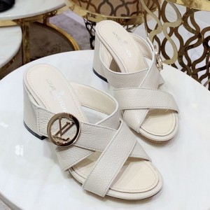 Louis Vuitton Horizon Calfskin LV Circle Heel Mule Sandals White 2019 (1050-9061818 )