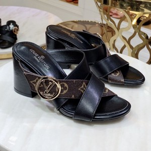 Louis Vuitton Horizon Calfskin Monogram LV Circle Heel Mule Sandals Black 2019 (1050-9061819 )