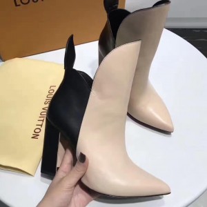 Louis Vuitton Heel 9.5cm Gamble Diva Ankle Boots 1A2VHJ Black/Beige Leather 2017 (GD5023-7082342 )