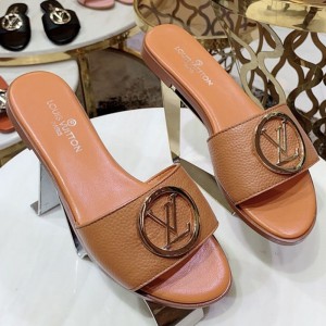 Louis Vuitton Lock It LV Circle Calfskin Flat Slide Sandals Brown 2019 (1050-9061835 )