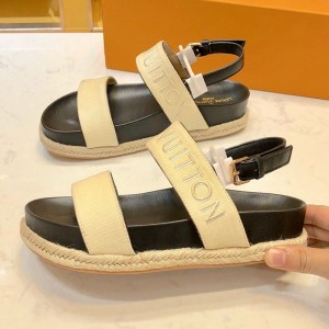 Louis Vuitton Fabric Slingback Flat Espadrilles Sandals Light Beige 2019 (1054-9051556 )