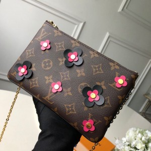Louis Vuitton Blooming Flowers Pochette Double Zip Chain Wallet in Monogram Canvas M63905 Black 2019 (KD-9031436 )