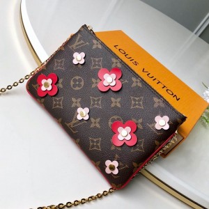 Louis Vuitton Blooming Flowers Pochette Double Zip Chain Wallet in Monogram Canvas M63905 Red 2019 (KD-9031438 )
