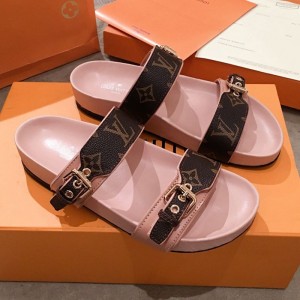 Louis Vuitton Bom Dia Monogram Leather Flat Sandals 1A4WJK Pink 2019 (HQG-9051608 )