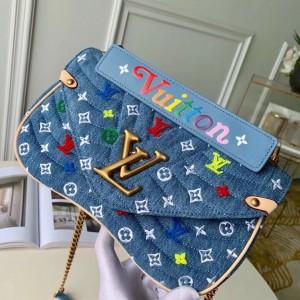 Louis Vuitton Quilted Denim New Wave Chain MM Bag Blue M53692 2019 (KK-9050591 )